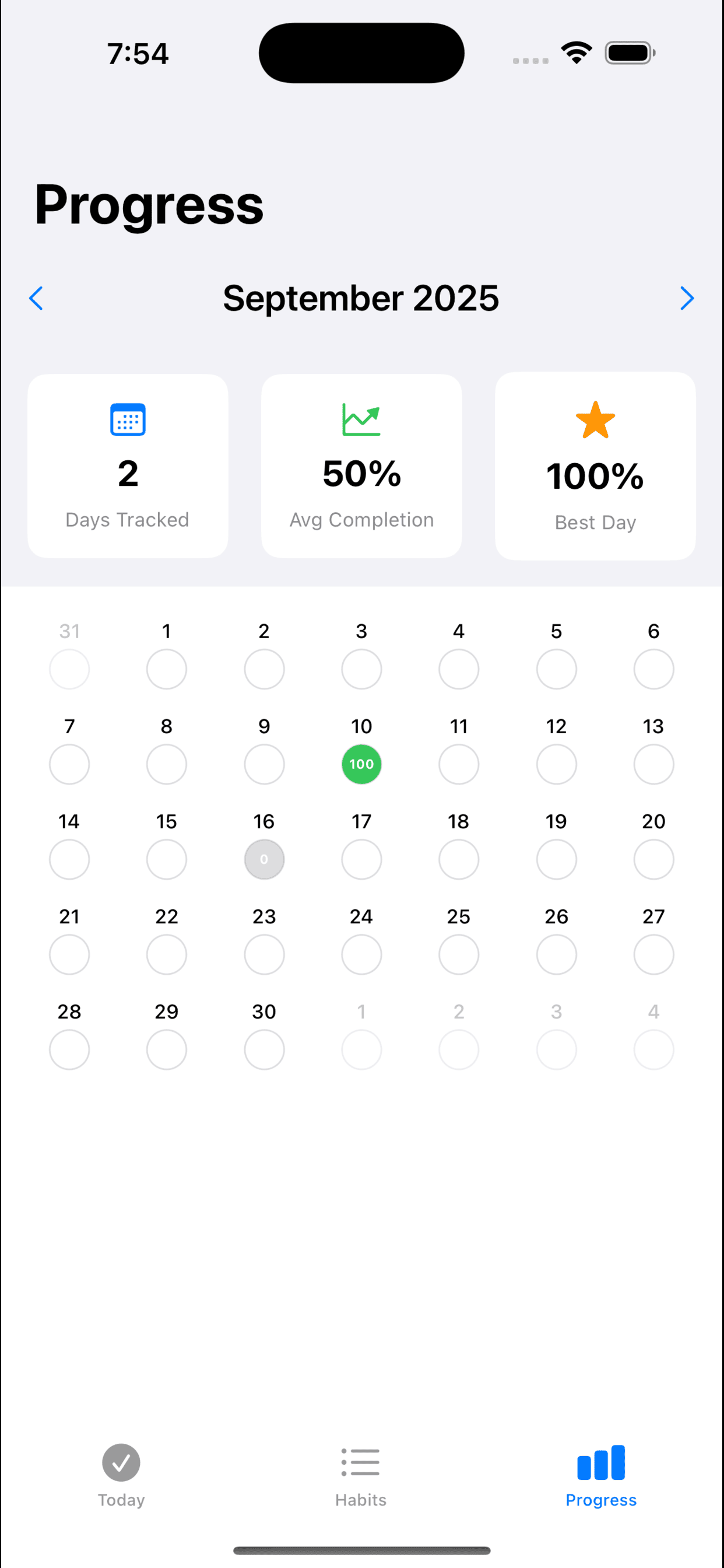 Monthly Progress Calendar - Visual calendar showing your habit completion